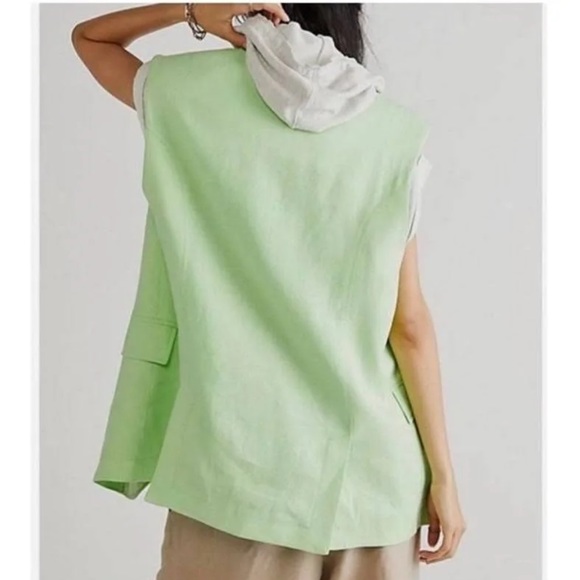 We The Free FP Lime Green Sleeveless Linen Vest Blazer. - Picture 2 of 14